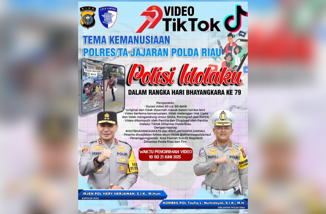 Sambut Hari Bhayangkara ke-79, Ditlantas Polda Riau Adakan Lomba Video TikTok Bertema Kemanusiaan